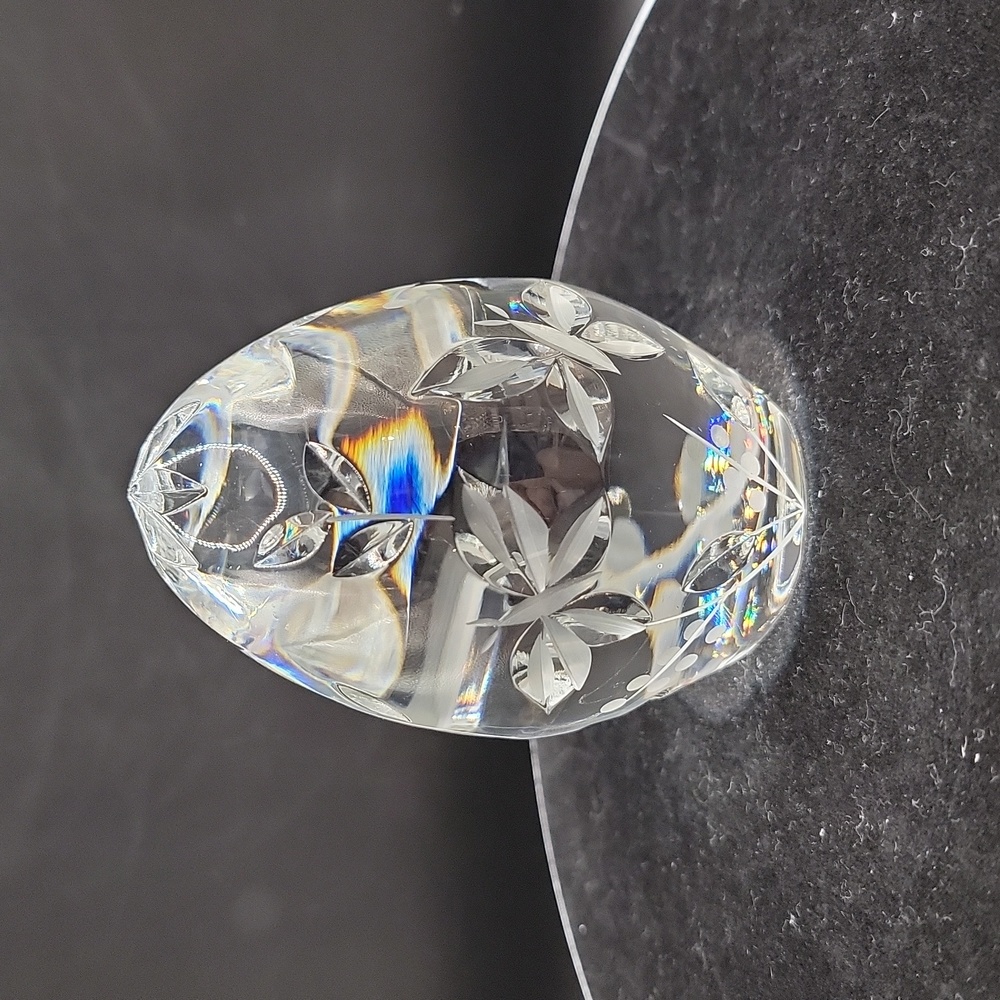 Sullivans Etched Glass Crystal Egg Paperweight